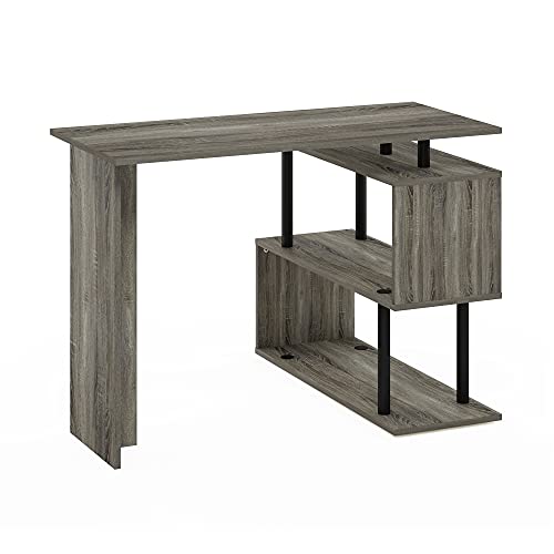 Furinno Moore L-Shape Computer Desk with 3-Tier Shelves, French Oak - color: French Oak/Black, style: 3-Tier Shelves Desk