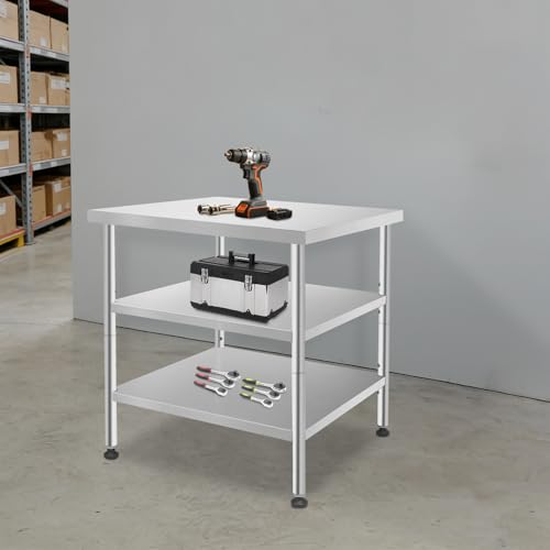 30x18x35in 3-Tier Stainless Steel Work Table with Casters & Foot Pads, Adjustable Shelves, 370 lbs Load Capacity, Heavy Duty Utility Cart for Kitchen, Warehouse, Home Organization - size: 30x18x35 Inches