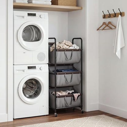 GRANNY SAYS 3 Tiered Laundry Sorter, Narrow Hamper Cart with Wheels, Grey - color: Grey