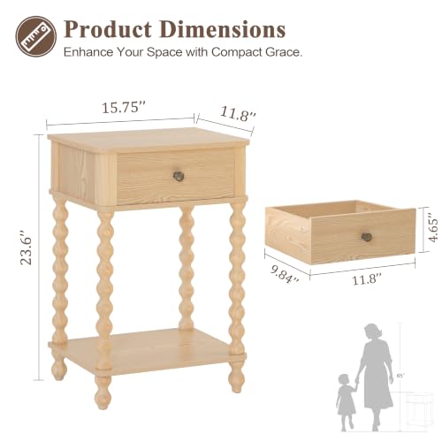 AWASEN Night Stand, Small End Table with Storage for Living Room, Farmhouse Bedside Side Table with Spindle Wood Legs for Bedroom, Office, Natural - color: Natural