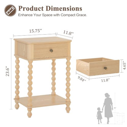 AWASEN Night Stand, Small End Table with Storage for Living Room, Farmhouse Bedside Side Table with Spindle Wood Legs for Bedroom, Office, Natural - color: Natural