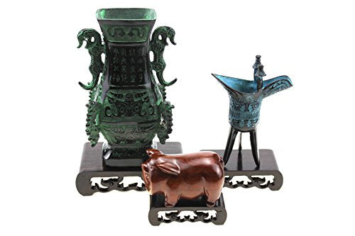 Oriental Furniture Chinese Rosewood Solid Mahagony Wood Display Stand Wooden Mini Base Stands Pedestal Rectangle Rectangular Shape with Carved 3 Pieces Sell by Set (Ebony Black Wood (3pieces/Set))