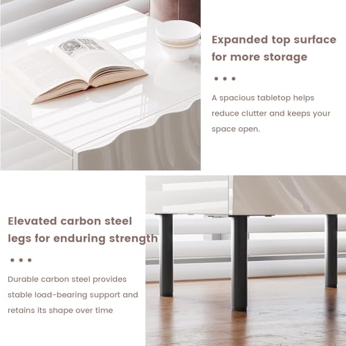 Nightstand, Unique Design Modern Side Table, Small Bedside Accent Table with Storage and 4 Metal Legs for Bedroom,Living Room and Small Spaces