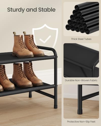 SONGMICS Long Shoe Rack Organizer for Closet, Free Standing Shoe Storage Shelf, Holds 12-15 Pairs, for Entryway, Bedroom, Easy to Assemble, 11.4 x 42.5 x 13.7 Inches, 2 Tiers, Ink Black ULMR092BP01 - size: 2 Tiers