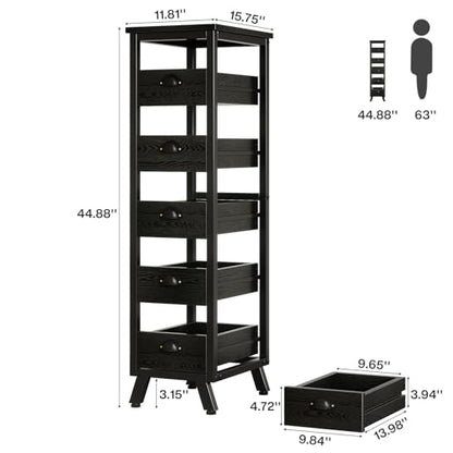 Tribesigns Black Wood Fruit and Vegetable Storage Rack, 5-Tier Narrow Snack Stand Kitchen Stand Fruit Basket, Pull-Out Utility Organizer for Kitchen, Living Room - color: Black