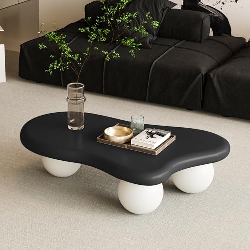 40” Cloud Coffee Table with 3 Ball Legs, Modern Irregular Center Table for Living Room, Low Cute Small MDF Tea Table for Bedroom, Space Apartment-Black White - color: Cloud -40"black White