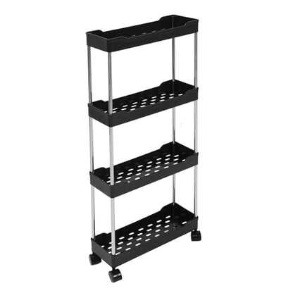 4 Tier Slim Storage Cart, Rolling Utility Cart with 4 Easy Glide Wheels and Side Hooks for Kitchen Bathroom Laundry Room Office Narrow Spaces (Black) - color: Black