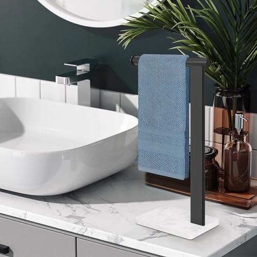 Stainless Steel L-Shaped Hand Towel Holder, SUS304 Bathroom Towel Rack with Thickened Base for Countertop Vanity (Matte Black, Square Base) - color: Matte Black