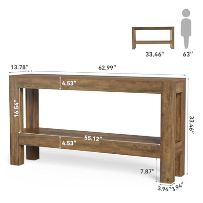 LITTLE TREE 63-Inch Entryway Console Table, Long Farmhouse Narrow Sofa Table for Living Room, Hallway, Entry, Entrance, Foyer, Behind Couch with 2-Tier Shelves, Rustic Brown - color: Light Brown