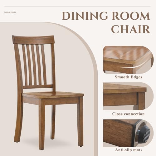 COLAMY Wooden Dining Chairs Set of 2, Farmhouse Dining Room Chairs, Windsor Spindle High Back Side Chairs, Armless Rubberwood Kitchen Table Chairs, Light Brown - color: Light Brown, size: Set of 2