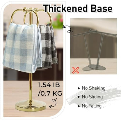 17 Inch Stainless Steel Hand Towel Holder Double Stand Hand Towel Ring for Washcloths or dishcloths Non-Slip Base Free Standing Towel Rack for Bathroom Kitchen (Gold) - color: Gold