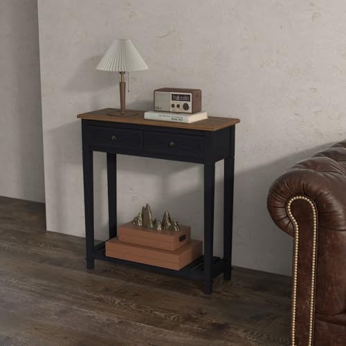 Narrow Entryway Table - Console Table with 2 Drawers, Wood Sofa Table with Storage Shelf, Couch Table Behind Sofa, Farmhouse Entryway Table for Hallway Entryway Living Room, Black - color: Black