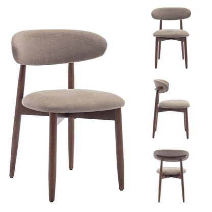 COLAMY Mid-Century Modern Wooden Dining Chair Set of 2, Indoor Upholstered Kitchen Chairs with 2.6" Cozy Padded Seat, Walnut Finish Side Dining Chair, [Camel] - color: Camel, size: 2 Chairs