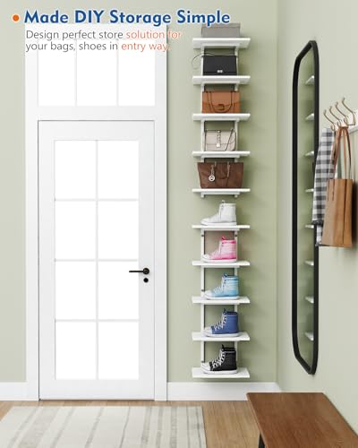 Harwaya White 5 Tier Wall Shelf Unit for Shoes Display, Lack Wall Bookshelf for Bedroom, Vertical Tiered Floating Book Shelves for Office Living Room Bathroom Vanity Kitchen Closet Purses Bags - color: White