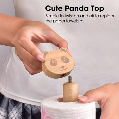 KitchLife Cute Wooden Paper Towel Holder Countertop - Solid Freestanding Paper Towel Dispenser Stand Organizer with Anti-Skid Base (Panda) - style: Panda