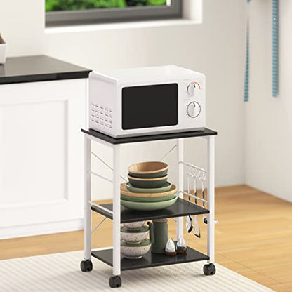 sogesfurniture 3-Tier Kitchen Baker's Rack Utility Shelf Microwave Oven Stand Storage Cart Workstation Shelf 3-Tier Kitchen Utility Cart on Wheels with Storage,Black Brown - color: Black