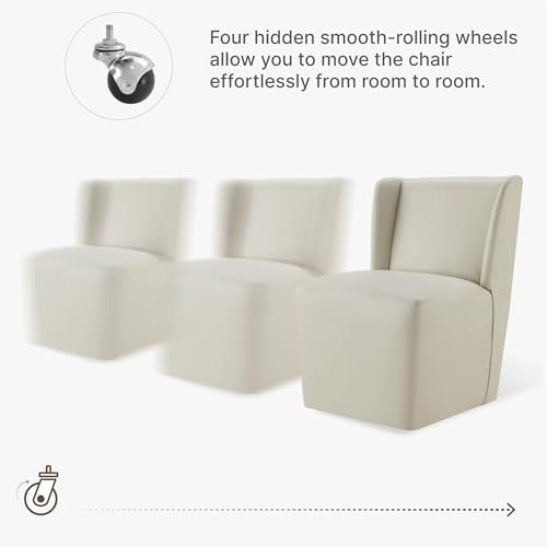 KISLOT Upholstered Dining Chairs Set of 2 with Casters, Wingback Modern Side Armless Deskchair with Rollers for Diningroom Bedroom Livingroom Reading Room, Cream Faux Leather - color: A Cream Faux Leather, size: Set of 2
