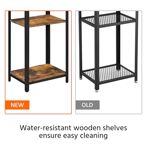 Yaheetech Large 3-Tier Tall End Table, 30 Inches High Side Table with Wooden Shelves & Strong Metal Frame for Living Room Small Space, 12 x 16 x 29.5 inches，Rustic Brown - color: Rustic Brown