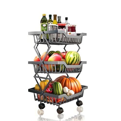 Rolling Kitchen Cart Utility Storage Stand with Wheels for Bathroom Laundry Room, Toilet, Snack & Fruit Basket for Small Spaces Organizers, Shelf 3 Tiers - color: Black, size: 3 Tier