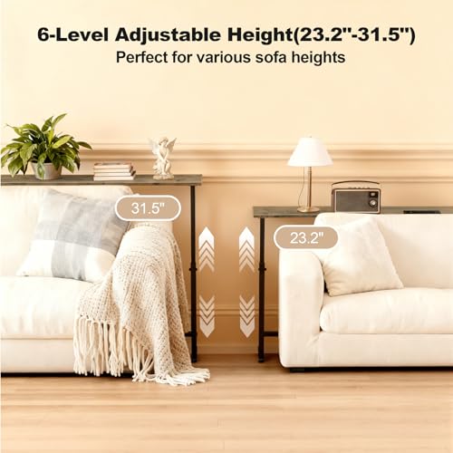 Faesun 70.9 Inch Behind Couch Table, 24"-32" Adjustable Height Range, Behind The Couch Table with Outlet, Adjustable Console Table, Narrow Long Sofa Table, for Living Room, Gray - color: Grey, size: 70.9"w x 5.9"d (C-shaped)
