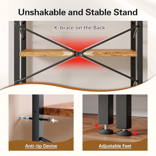 DurayLoly 2 Pieces 3 Tier Bookshelf for Narrow Space, Rustic Brown | Small Space Dwellers , Sidebars and Metal Frame - color: Rustic Brown, size: 3 Tier - 2 pcs