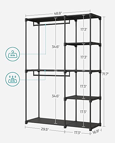 SONGMICS Portable Closet, Freestanding Closet Organizer, Clothes Rack with Shelves, Hanging Rods, Storage Organizer, for Cloakroom, Bedroom, 48.8 x 16.9 x 71.7 Inches, Black URYG026B02 - size: 48.8"L x 16.9"W x 71.7"H