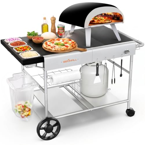 Pizza Oven Table Grill Cart for Ninja Woodfire, Blackstone Griddle, Ooni | 51'' Outdoor Pizza Oven Stand with Seasoning Tray for Outdoor Cooking, BBQ Prep Station, Easy Assembly 30048 - size: 51 x 24 x 31 inches