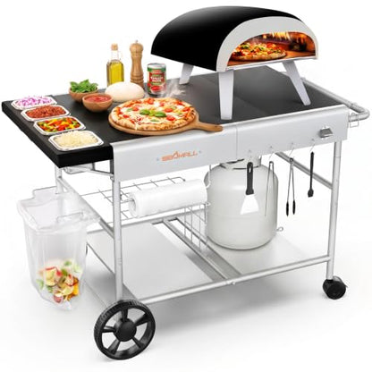 Pizza Oven Table Grill Cart for Ninja Woodfire, Blackstone Griddle, Ooni | 51'' Outdoor Pizza Oven Stand with Seasoning Tray for Outdoor Cooking, BBQ Prep Station, Easy Assembly 30048 - size: 51 x 24 x 31 inches