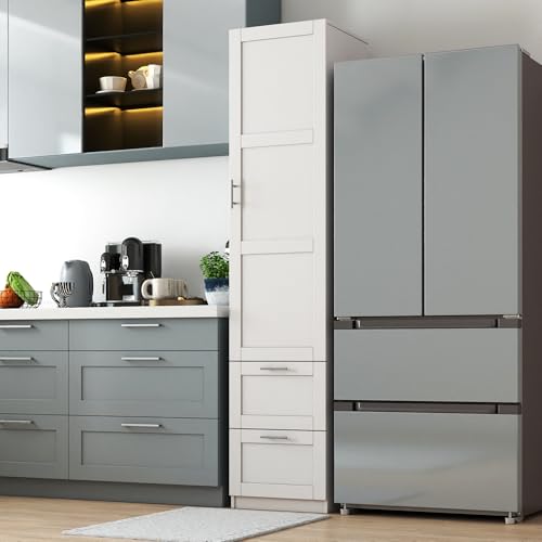 White Pantry Cabinet with Door and 2 Drawers, 70.87" Tall Freestanding Kitchen Storage Cabinet with Adjustable Shelves for Kitchen, Dining Room, Living Room - color: 03 White