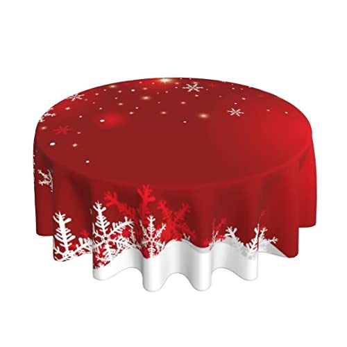 BETGINY Merry Christmas Tablecloth 60 Inch Round Winter Red White Snowflakes Table Cloth Dust-Proof Wrinkle Resistant Rustic Tablecloth for Holiday Party Dining - color: Red Christmas, size: 60" (Round)