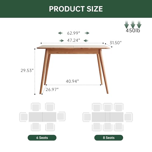 47’’-63’’ 100% Oak Extendable Dining Table Chairs and Bench Set, Solid Wood Folding Kitchen Table, Mid Century Modern Dinner Table for Kitchen, Living Room, Natural (47''-63''+2Chairs+47''Bench) - color: Natural, size: 47''-63''+2 Chairs+47'' Bench