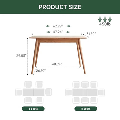 47’’-63’’ 100% Oak Extendable Dining Table Chairs and Bench Set, Solid Wood Folding Kitchen Table, Mid Century Modern Dinner Table for Kitchen, Living Room, Natural (47''-63''+2Chairs+47''Bench) - color: Natural, size: 47''-63''+2 Chairs+47'' Bench