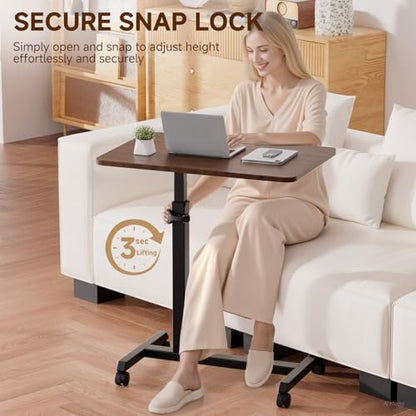 GTPLAYER Small Standing Desk, 24 Inches Foldable Mobile Rolling Laptop PC Table with Lockable Casters, Adjustable Height Overbed Bedside Table Computer Workstation for Home Office, Walnut-Foldable - color: Walnut-foldable