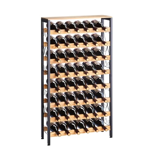 VEVOR 48 Bottle Wine Rack,8-Tier Iron Wine Bottle Holder with Wood Table Top,Freestanding Floor Display Wine Storage Shelves,for Kitchen Pantry, Cellar, Bar, Dining Room,26''L X 9.3''W X 46.9''H - size: 48 Bottles