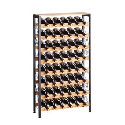 VEVOR 48 Bottle Wine Rack,8-Tier Iron Wine Bottle Holder with Wood Table Top,Freestanding Floor Display Wine Storage Shelves,for Kitchen Pantry, Cellar, Bar, Dining Room,26''L X 9.3''W X 46.9''H - size: 48 Bottles