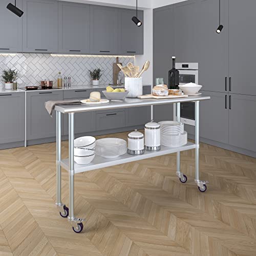 AmGood 60" Long x 18" Deep Stainless Steel Table with Casters - size: 60" Long x 18" Deep