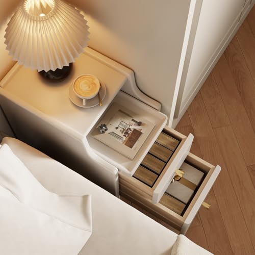 AQIMUELE Small Nightstand with Drawers, Solid Wood Bedside Table, Narrow Walnut Nightstand for Bedroom - color: 1 Pc(white), size: 15.74''D*11.81''W*19.68''H