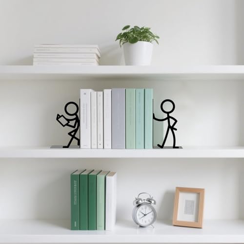 Metal Bookends Reading People Book Ends for Shelves | Figurine Bookends Decorative Unique Desk Bookend Black Book Stopper for Home Reading Bookshelf Decor Book Lovers Gift - style: Reading People