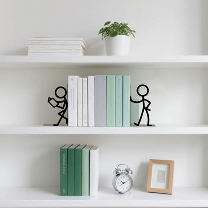 Metal Bookends Reading People Book Ends for Shelves | Figurine Bookends Decorative Unique Desk Bookend Black Book Stopper for Home Reading Bookshelf Decor Book Lovers Gift - style: Reading People