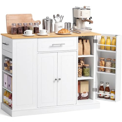 VEVOR Kitchen Island Cart with Storage, 42.36 in Wide Island Table for Kitchen, with 2 Drawers, Storage Cabinet, Table for Home Dining Room, White - size: 42.36"W