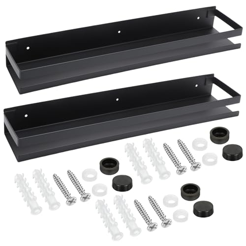 Lallisa 2 Pieces Stainless Steel Shelf Bathroom Shower Floating Shelves Wall Mounted Shower Caddy Basket Shelf Storage Organizer Shelves for Bathroom, Kitchen, Living Room(19.69 Inches/ 50 cm,Black) - color: Blacks, size: 19.69 Inches/ 50 cm