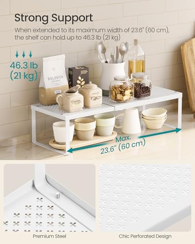 SONGMICS Spice Racks, Set of 3 Expandable Kitchen Countertop Shelves, Small Cupboard Organizers, Metal, Space-Saving Tabletop Shelves, Matte White UKCS403WC01 - color: Matte White, size: Set of 3