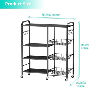 HapiRm Rolling Kitchen Microwave Cart - 4 Tier Microwave Table Stand with Pull-Out Baskets, Coffee Bar Baker's Rack with Wheels Rolling Storage Cart Organizer Shelf for Living Room Office, Balcony - color: Black