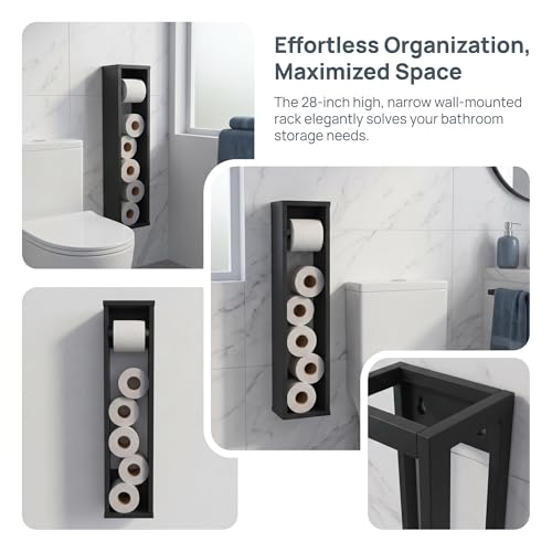 28-inch High Two-Layer Wall-Mounted Storage Rack, Black Narrow Bathroom Storage Rack, Small Storage Rack for Bathroom Wall-Mounted, Suitable for Bathrooms and Toilets