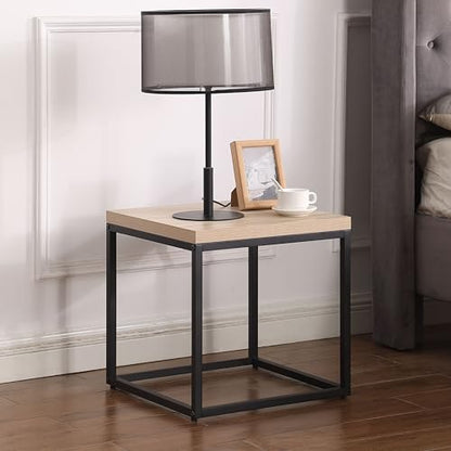 18" Industrial Wood Metal Nightstand, Bed Side Table with Storage Shelf, Couch Side Table for Living Room and Hallway Areas, Oak