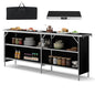 COSTWAY 81" Folding Picnic Table, Portable Bar Table with Carry Bag | Lightweight Aluminum Food Prep Station with 2 Shelves, Quick Set-up, BBQ, Party, Backyard, Black - color: Black, size: 81"W x 32.5"H