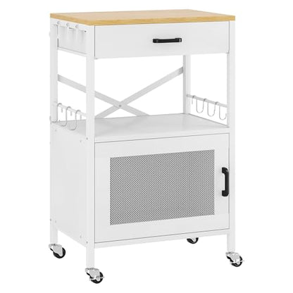 Homeiju Kitchen Island Cart, Kitchen Storage Cart with Drawer, Microwaves Stand, Coffee Cart, Rolling Kitchen Cabinet Cart with Hooks for Kitchen, Dining Room, White - color: White