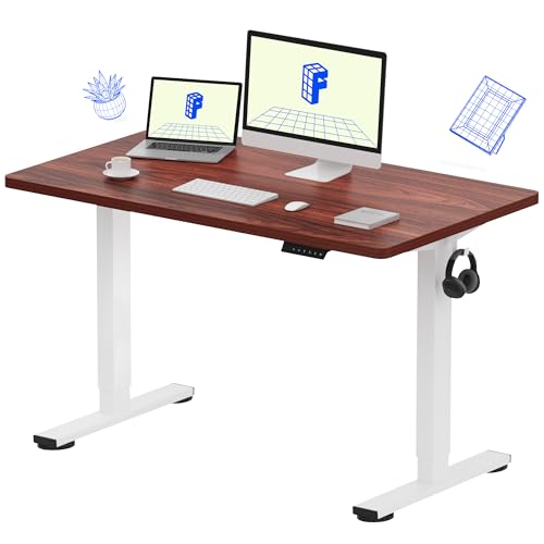 FLEXISPOT EN1 48"x24" One-Piece Standing Desk, Mahogany | 1" Thick Seamless Desktop, 176 LBS Capacity, Home Office Use, 4 Memory Presets, Dual Monitor Setup, Anti-Collision Protection - color: Mahogany (White Frame), size: 47.2 x 23.6 in