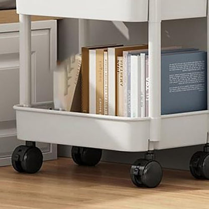2 Tier Plastic Rolling Cart, Multi Function Cart with Lockable Casters with Hook, Stable and for Kitchen, Bathroom, Office, Living Room