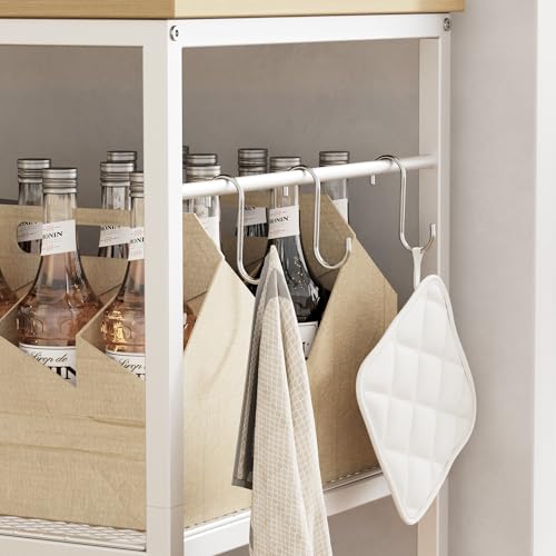 Homleke 3-Tier Rolling Kitchen Microwave Cart, Kitchen Utility Cart on Lockable Wheels, Coffee Bar Table Station with 6 S-Shaped Hooks, Small Appliance Storage Shelf, White and Natural KC40D - color: White and Natural, size: 3-Tier